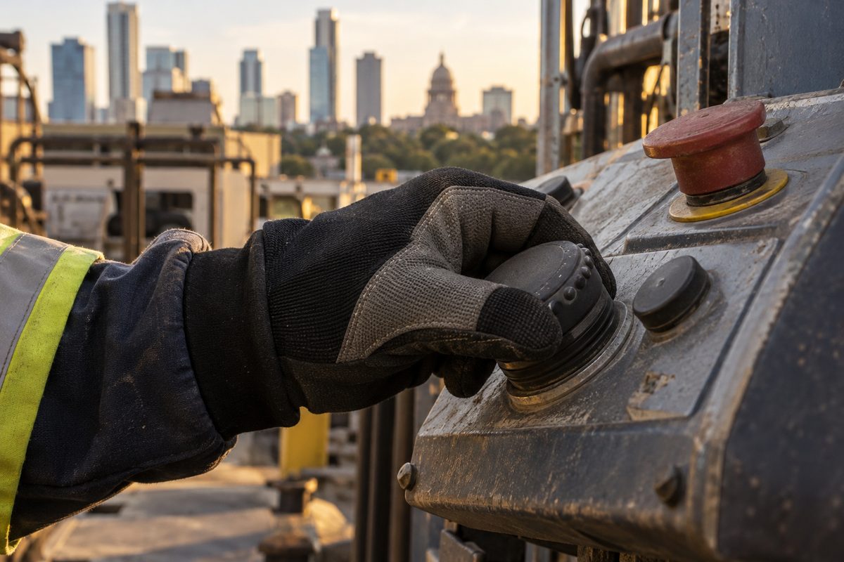 Gloved hand using a tactile industrial control
